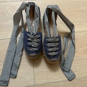Viscata Barcelona Platform Espadrilles in Navy Blue with Gingham Laces